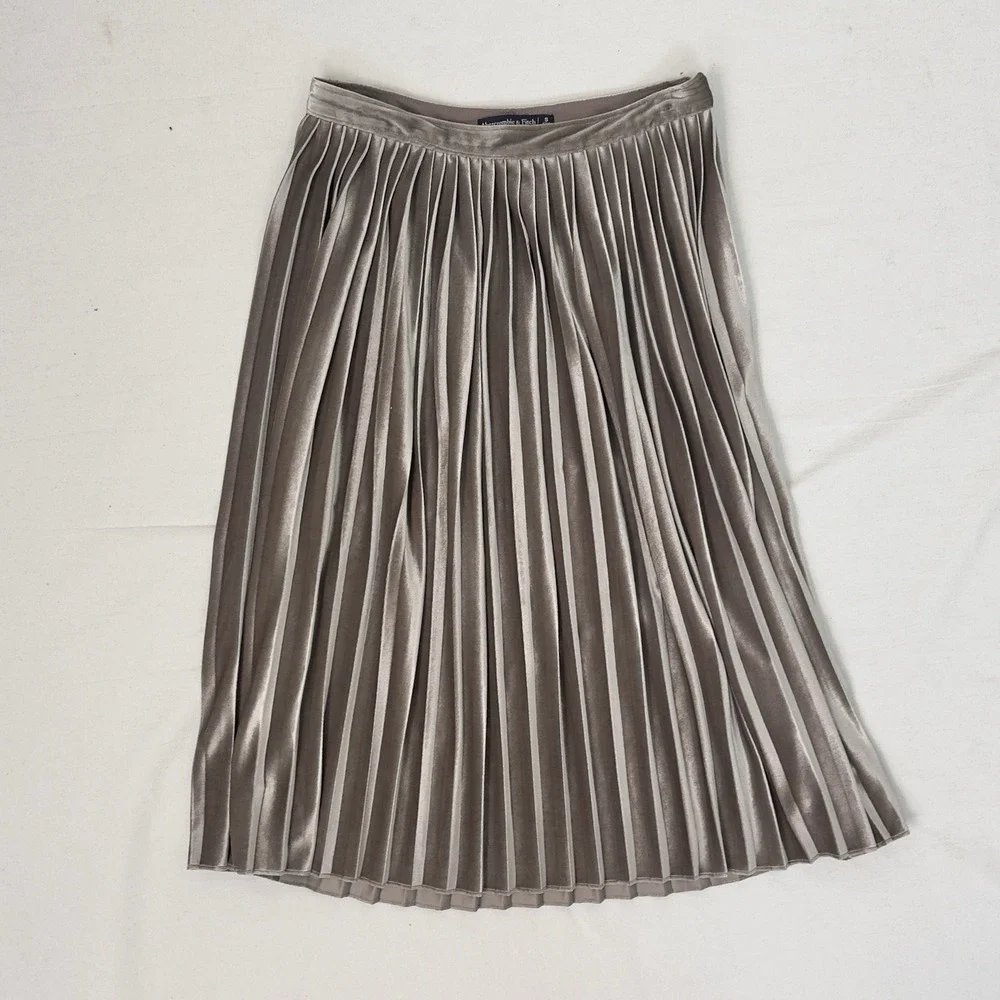 Abercrombie & Fitch Velvet Silver Champagne Rose Pleated Midi Skirt S